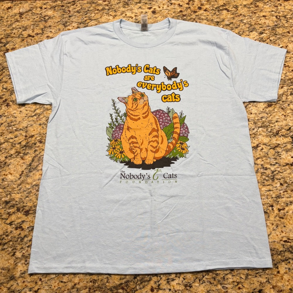 Nobody's Cats Foundation Graphic T-Shirt Light Blue Men's Large Cat Lover v
